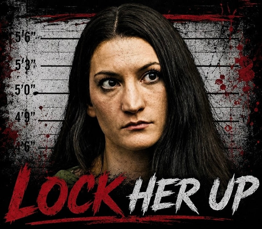 A design with Lindsay Clancy's face and the bold words "LOCK HER UP" to express opposition
