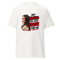 A white t-shirt with an anti-Lindsay Clancy design that says "MY SUPPORTERS ARE EVEN CRAZIER THAN ME"